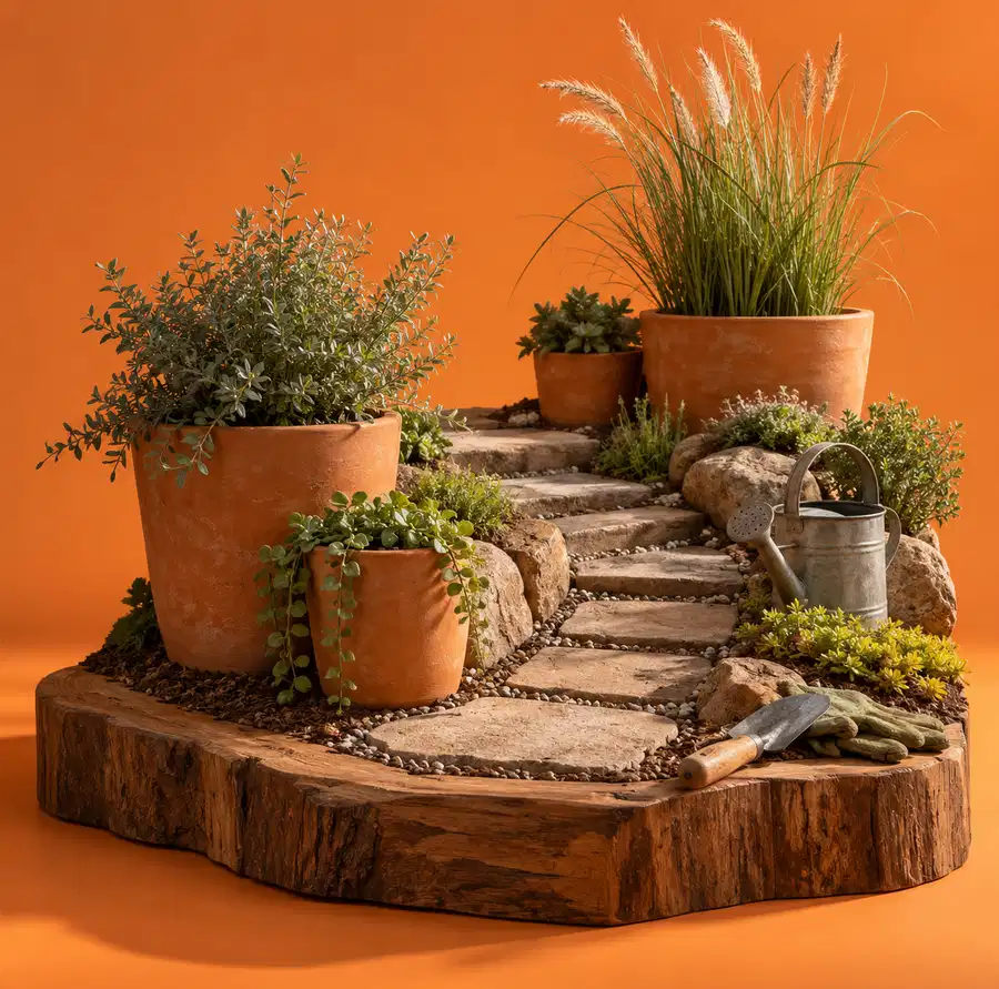 Illustration of landscaping businesses equipment and workspace