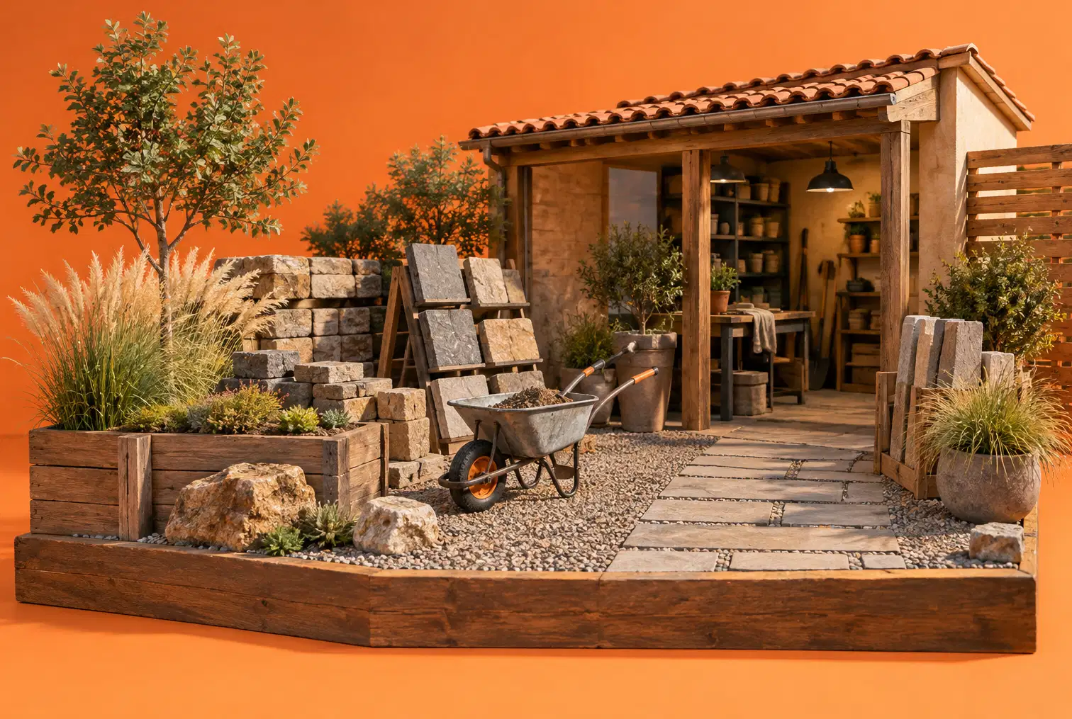 Illustration of landscaping businesses and their working space